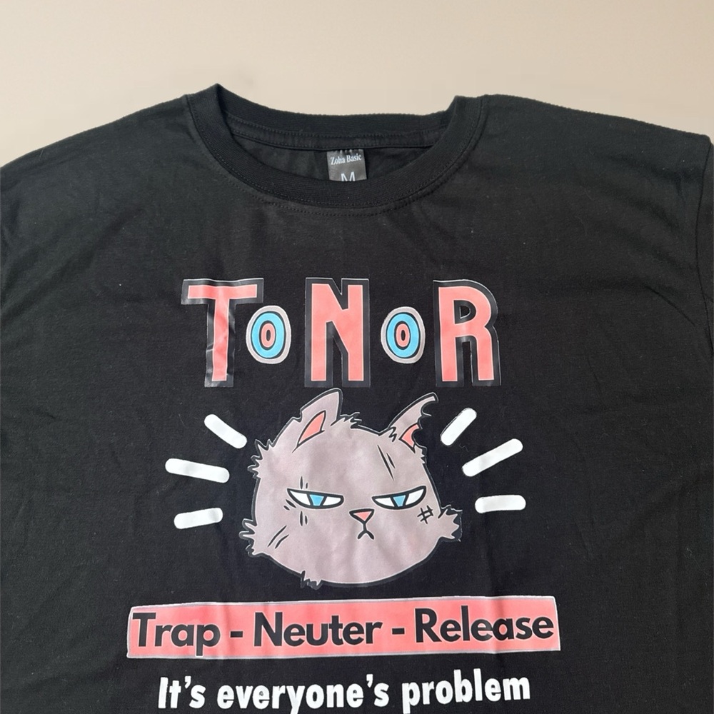 Black Graphic Tee with Cat Design